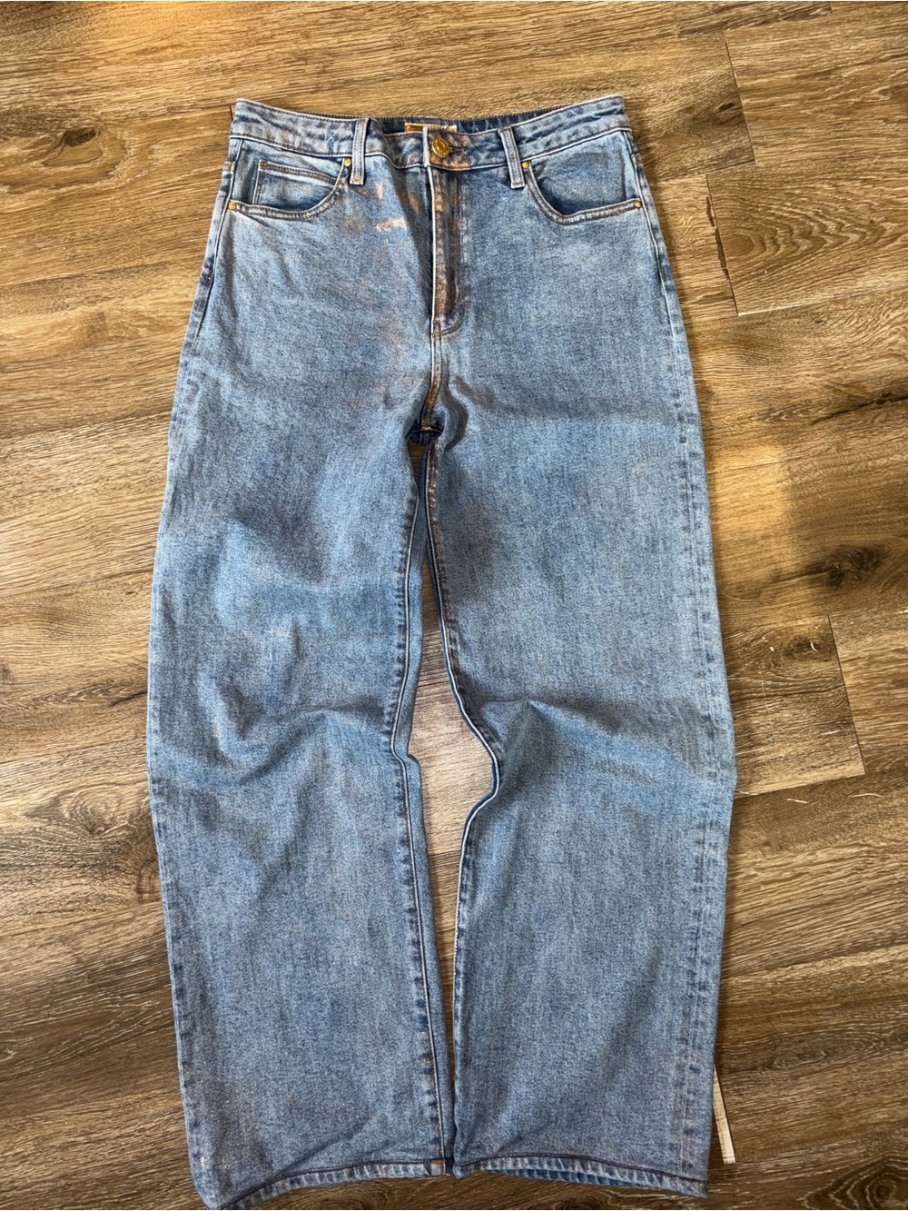 Kit from The Kloth Sienna Wide Leg Rose Gold Paint Jeans Size 4 - Picture 2 of 7